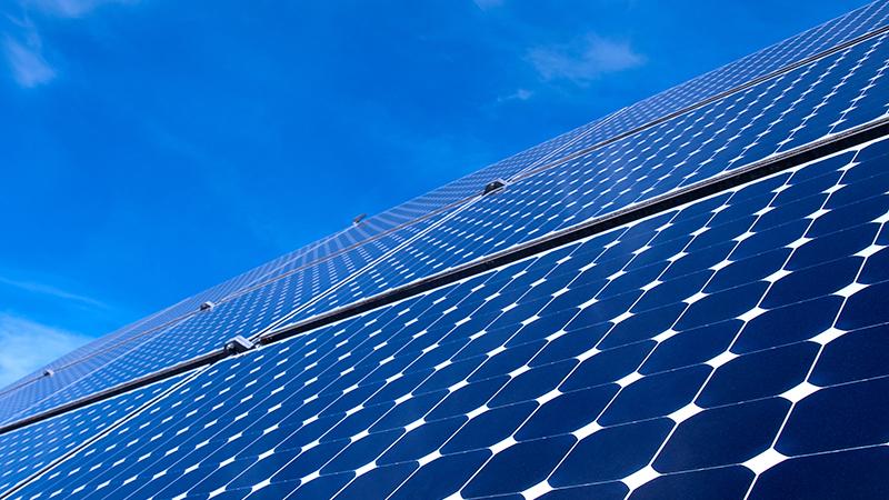 Solar panels against the blue sky
