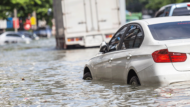 Flooded city street