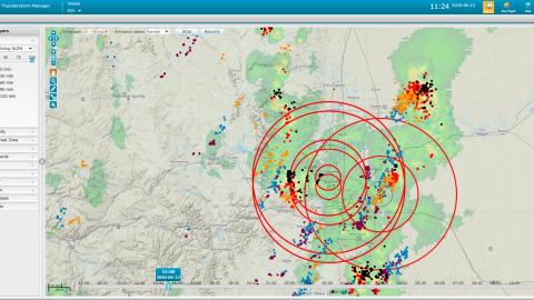 Thunderstorm Manager showing multiple alerts for facilities near Denver, Colorado