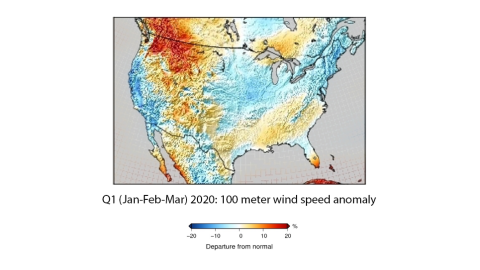 Q1 (Jan-Feb-Mar) 2020: 100 meter wind speed anomaly