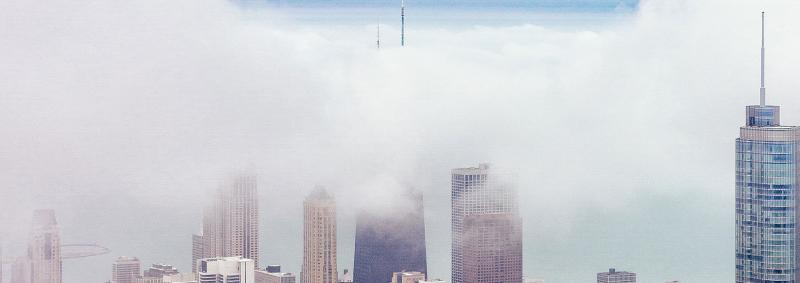 Skyscrapers in clouds